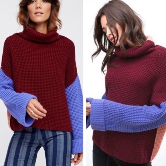 Free People Park City Color block Knit Oversized Chunky Pullover Sweater - Picture 1 of 9